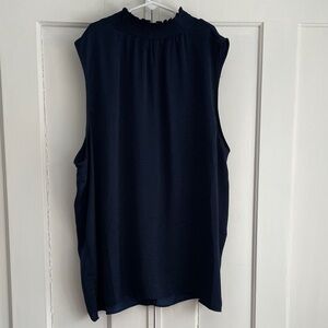 Alex & Lili Navy Sleeveless Top Women’s XL Dressy Ruffle collar details BNWT